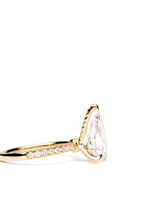 Trotters 18ct Yellow Gold 3ct Pear Cut Lab Grown Diamond Ring With Diamond Set Shoulders And Diamond Set Claws